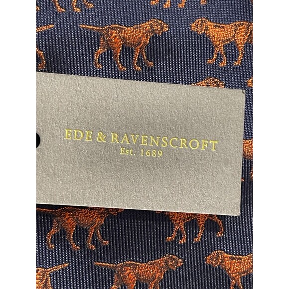 Ede & Ravenscroft Nov Lab Silk Necktie Handmade in England Dog Blue Orange NWT - Picture 2 of 11